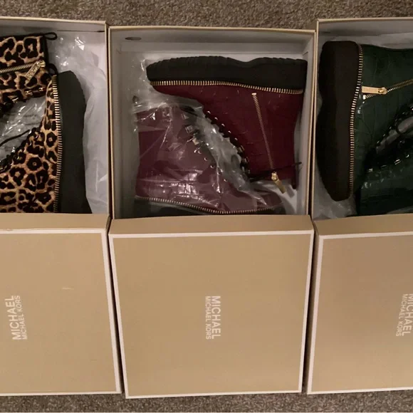 Michael Kors Croc Embossed Leather Combat Boots, NWT - Picture 3 of 5